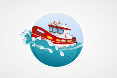 Can kurtaran sandalı hareket. Derin deniz dalga ile. Uygulamalar ve oyunlar için yuvarlak vektör bilgisayar simgeler. Logo ve amblem şablonu. Handdrawn illüstrasyon.