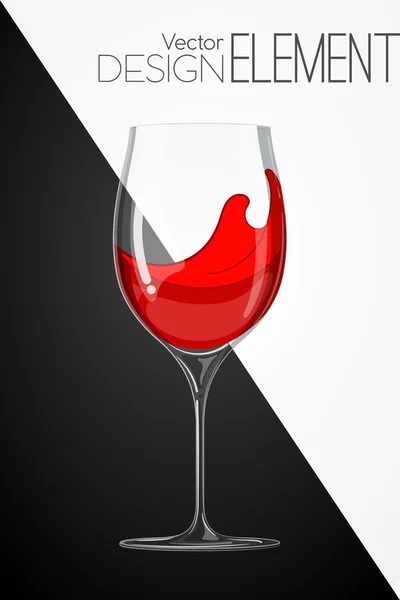 Copa con vino tinto sobre fondo abstracto en blanco y negro. Estricto estilo artístico. Ilustración vectorial de dibujos animados de colores. Concepto de plantilla para el menú o invitación. Elemento de diseño . — Vector de stock