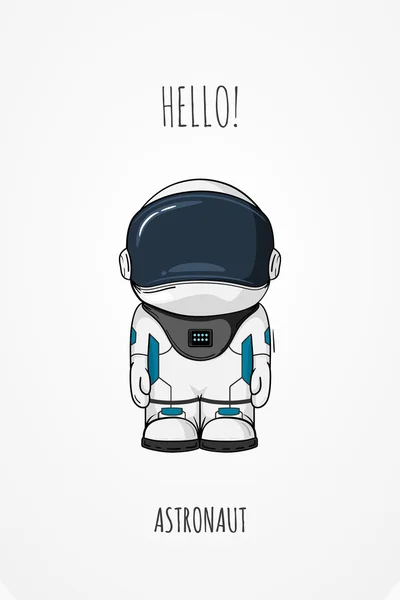 Hand drawn cartoon astronaut in space suit. One died. Line art cosmic vector illustration cosmonaut who stand alone. Concept hello world. — Stock Vector