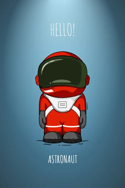 Hand getekende cartoon astronaut in een ruimtepak. Een overleden. Lijn kunst kosmische vector illustratie kosmonaut die alleen staan. Concept Hallo wereld. — Stockvector