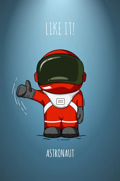 Astronauta desenhado à mão em traje espacial. Arte de linha ilustração vetorial cósmica. Polegares para cima. Tipo: . — Vetor de Stock