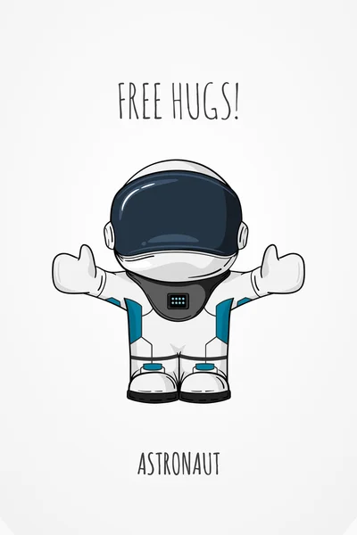 Astronauta ilustración vectorial. Concepto de diseño. Abrazos gratis. Saludos. Abrazo. Lindo personaje de moda . — Archivo Imágenes Vectoriales