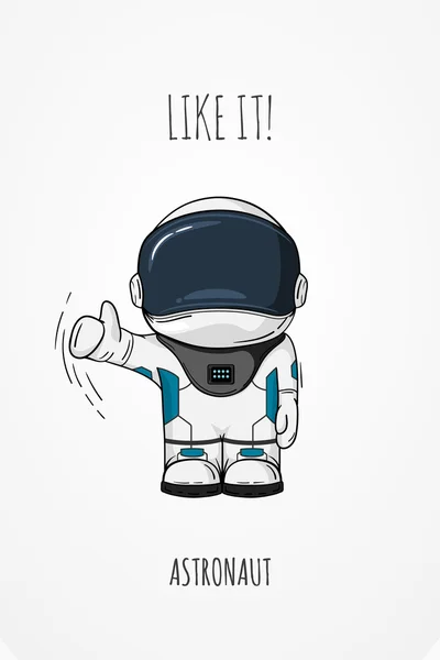 Hand drawn astronaut in spacesuit. Line art cosmic vector illustration. Thumbs up. Like. — Stock Vector