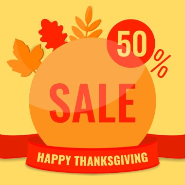 Sonbahar indirimli, sonbahar yapraklı pankart. 50 adet indirimli indirim kavramı.