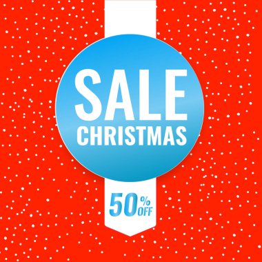 Arka planında bir sürü kar tanesi olan indirimli Noel afişleri. Sezonluk satış konsepti. Vektör illüstrasyonu.