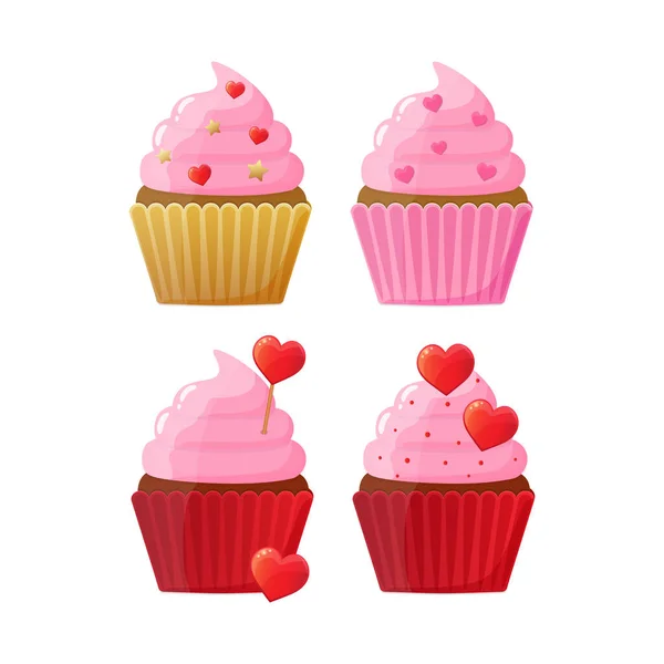 Ensemble de cupcakes décorés pour la Saint Valentin. — Image vectorielle
