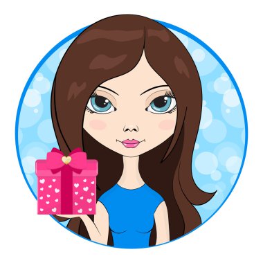 Sevimli kız ver elinde bir hediye kutusu.