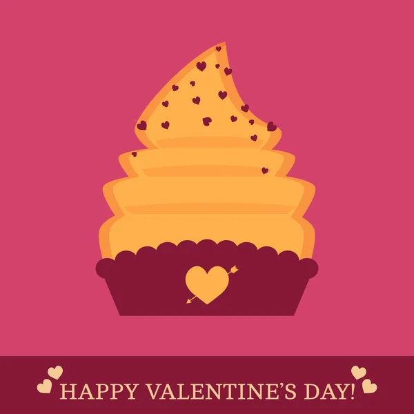 Alla hjärtans dag-kort med cupcake och hjärtan — Stock vektor