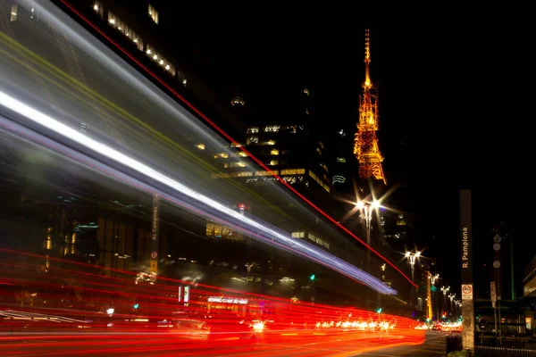 Light trail on Av. Paulista, Sao Paulo, Brazil