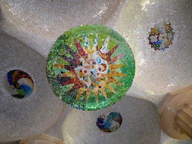 Ceiling at Sala Hipostila in Park Guell, Barcelona, Spain
