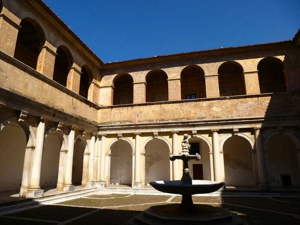 Padula, Salerno, Campania, Italy - September 2, 2013: Cloister of the guesthouse in the Certosa di San Lorenzo