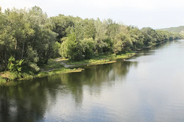 Берег рівнинної річки в сільській місцевості — стокове фото