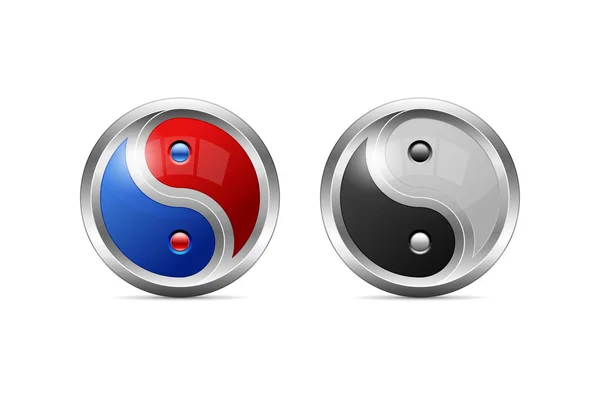 Metalen Yin Yang symbool Design als 3D-vormige — Stockvector