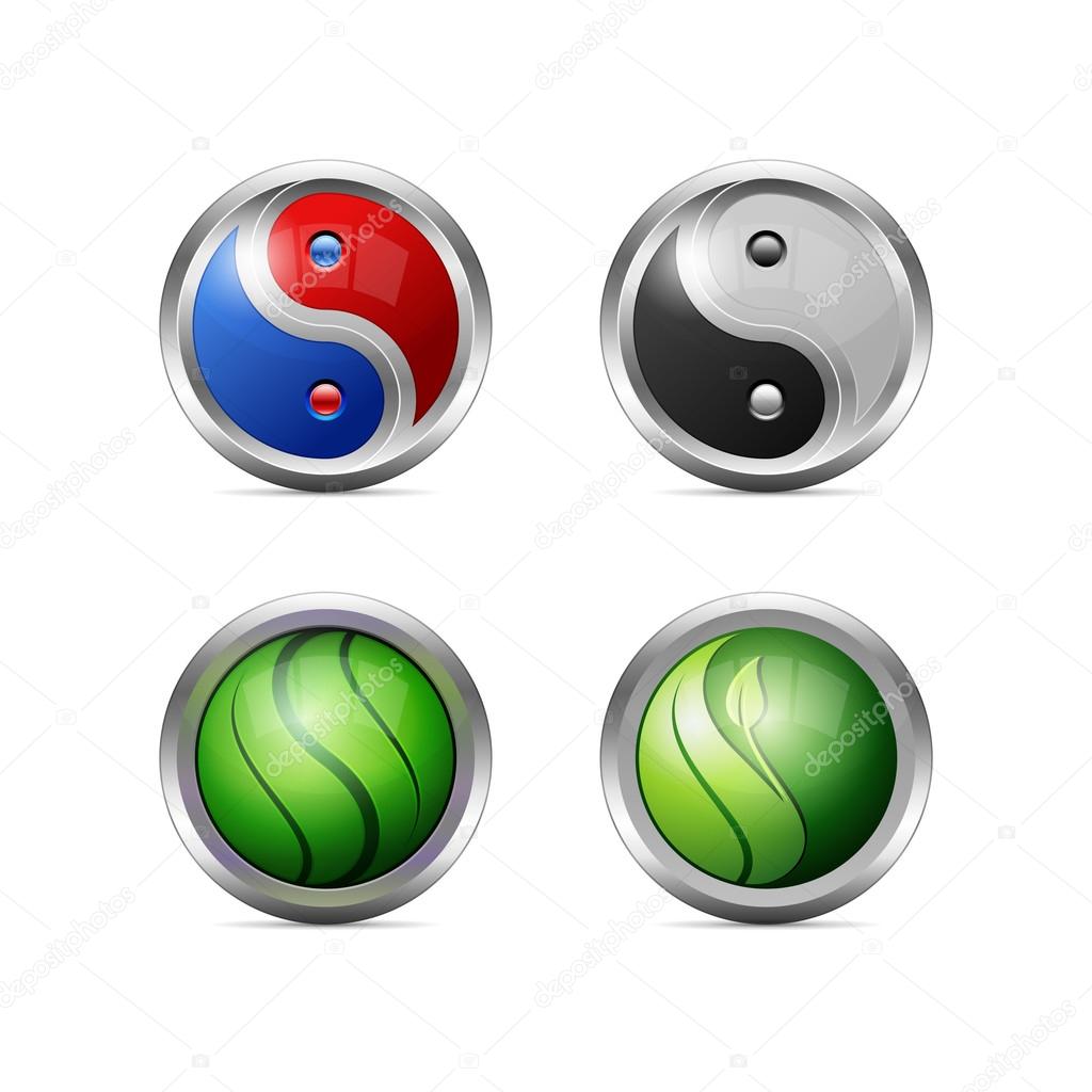 Set of Colorful Metallic Yin Yang Icons