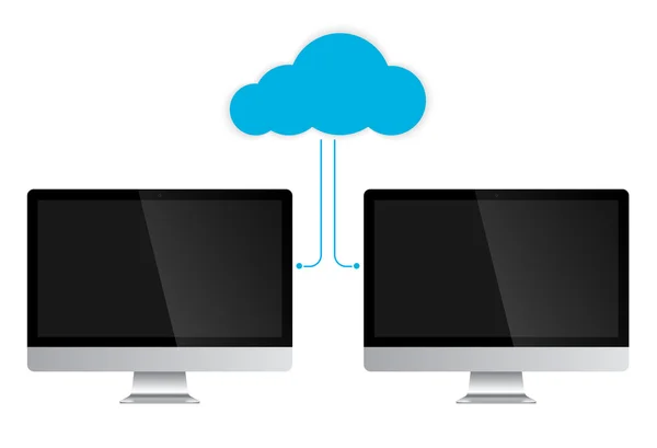 Cloud Service Concept dos ordenadores PC. Vector — Vector de stock