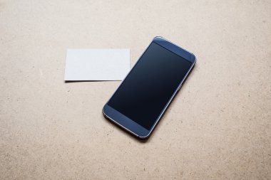 Mobile Smartphone mockup boş ekran ve kartvizit kapattım