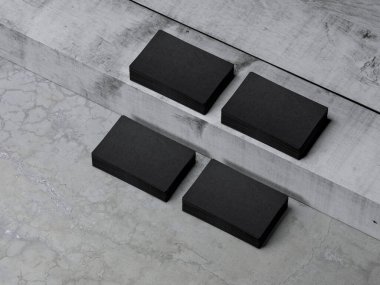 Beyaz ahşap arka planda dört deste Black Business Cards Mockup