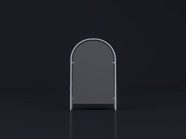 Kara Cuma. Koyu arkaplan üzerine modern bir ofis binasının 3D çizimi