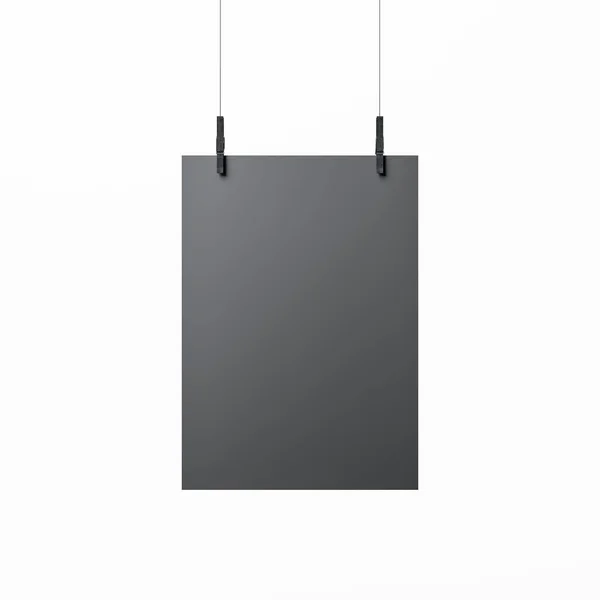 Blank White Hanging Poster Black Empty Billboard Wall Background — 스톡 사진