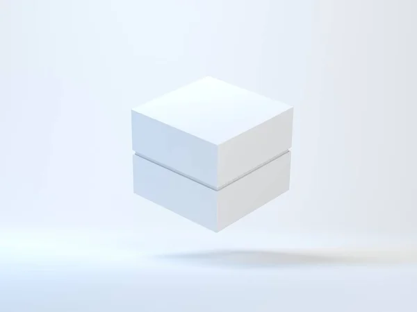 Caixa Quadrada Branca Embalagem Mockup Voando Sobre Fundo Branco — Fotografia de Stock
