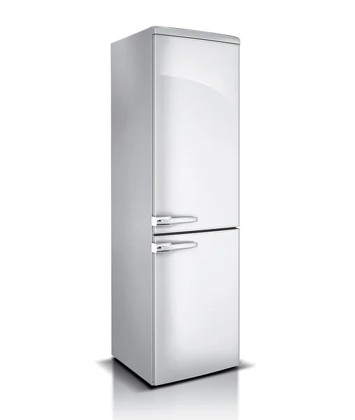 Refrigerador retro blanco aislado en blanco — Foto de Stock