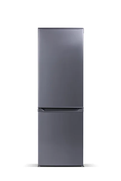 Grey refrigerator, steel metallic, isolated on white — Stock Photo, Image