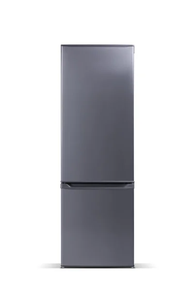 Refrigerador gris, metálico de acero, aislado en blanco — Foto de Stock