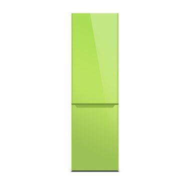 Light green modern refrigerator, colorful design, isolated on white, lime color