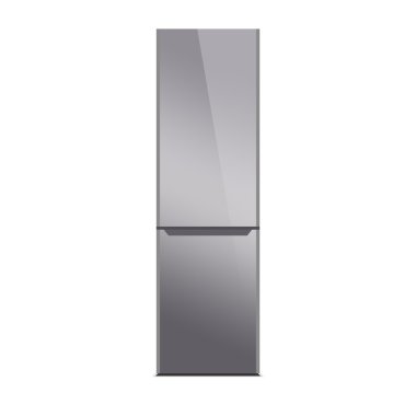 Stainless steel refrigerator isolated on white. Glossy finish. Silver