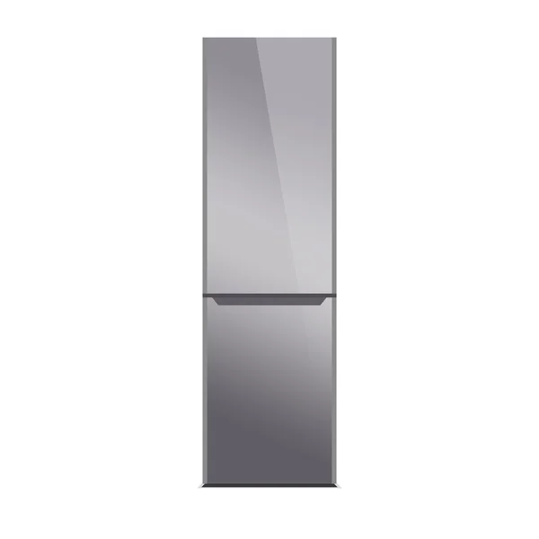 Stainless steel refrigerator isolated on white. Glossy finish. Silver — Stock fotografie