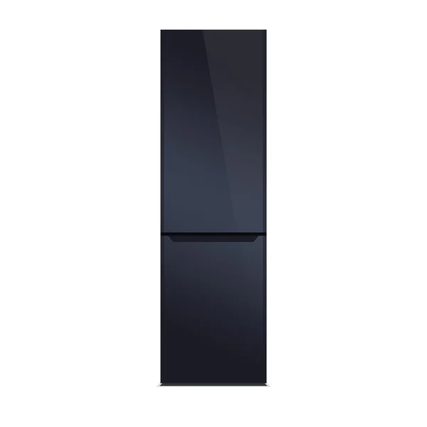 Tiefblauer moderner Kühlschrank, farbenfrohes Design, isoliert auf weiß. Hochglanz-Klavierlack schwarz. — Stockfoto