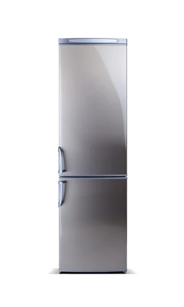 Stainless steel big refrigerator isolated on white. Fridge freezer — Stock Photo, Image