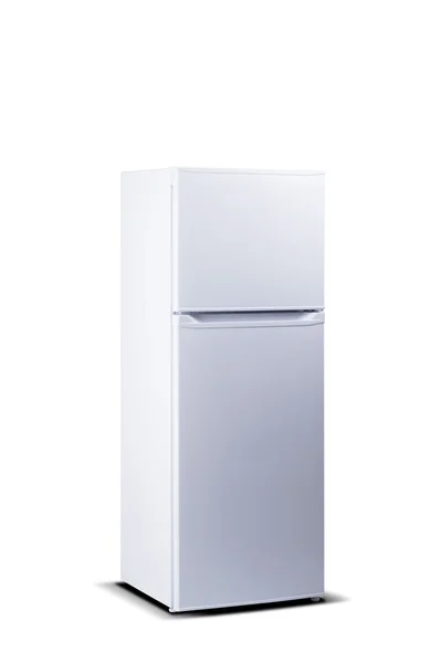 White refrigerator. Top freezer. Small fridge freezer isolated on white — Stock Photo, Image