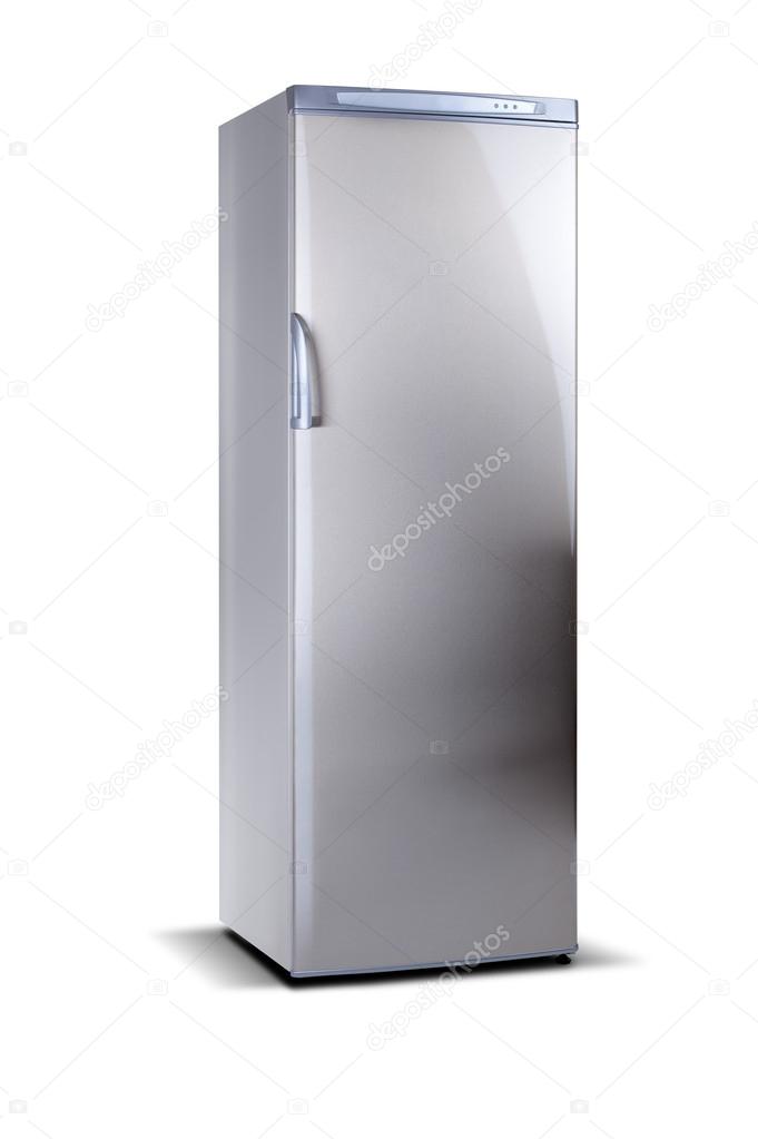 Stainless steel big freezer isolated on white