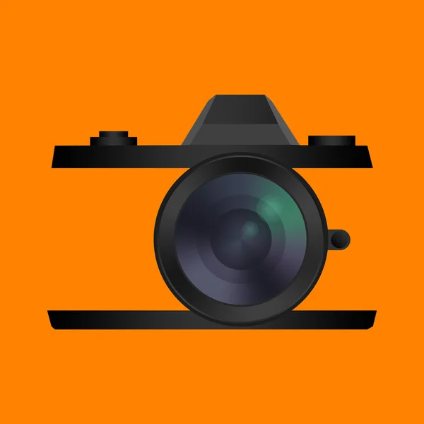 Retro keek Oranje camera-icoontje. Film, mirrorless. Geïsoleerd op oranje — Stockfoto