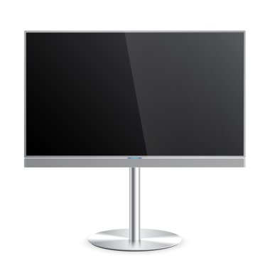 Düz akıllı Tv Mockup zemin standı, soundbar, boş ekran ile düz ekran lcd, gerçekçi, vektör