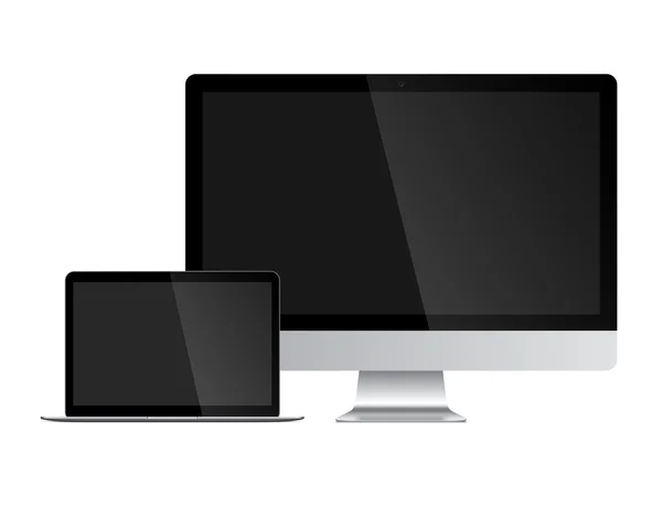 Laptop și toate într-un singur calculator desktop, Monitor mockup. Șablon de web design responsive — Vector de stoc