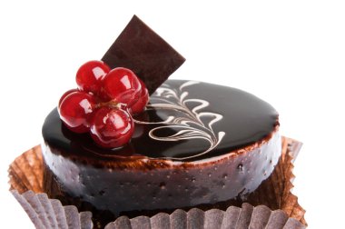 Pasta, çikolata bir kartopu, beyaz arka plan ile yuvarlak