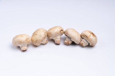 Mantar düğmesi beyaz arkaplanda izole edilmiş. sebze yemeği. Doğadan gelen yiyecek. Stüdyo ışıklandırma