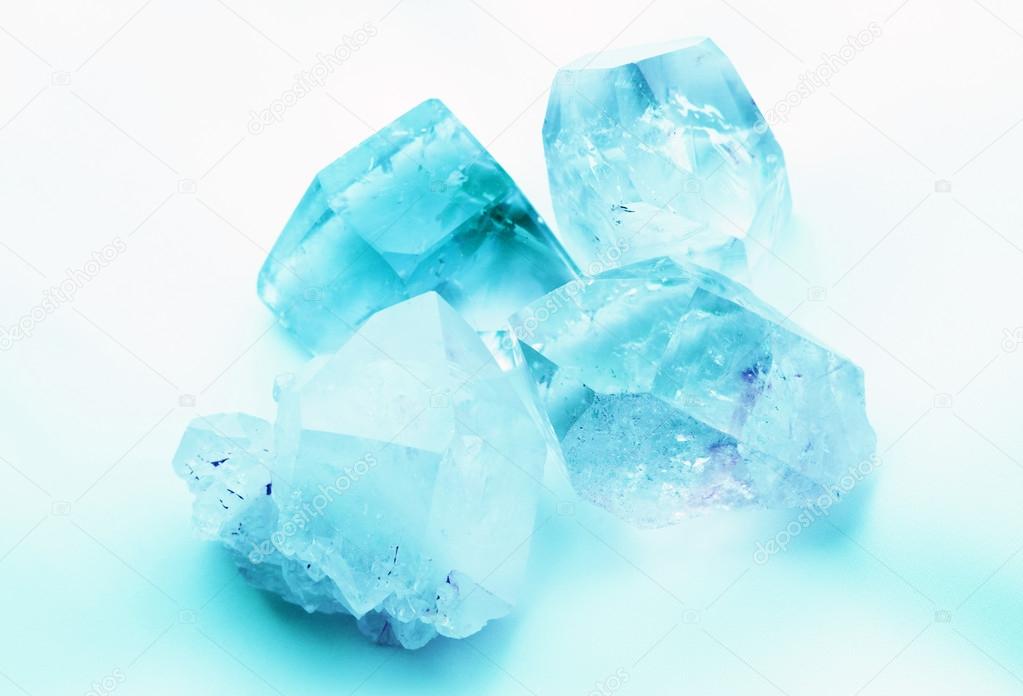 Aquamarine colored ice quartz crystals