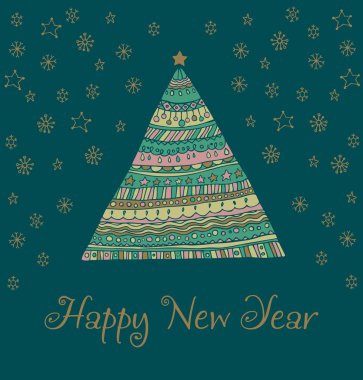 Yeni yıl el çekilmiş tebrik kartı