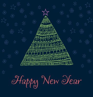 Elle çizilmiş doodle yılbaşı kartı