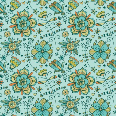 Çiçekler ve kalplerle kusursuz desen