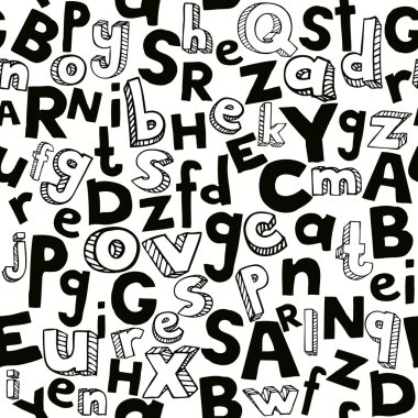 Dikişsiz siyah beyaz tipografik desen