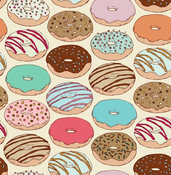 Seamless hand drawn pattern with doughnuts — Stock Vector