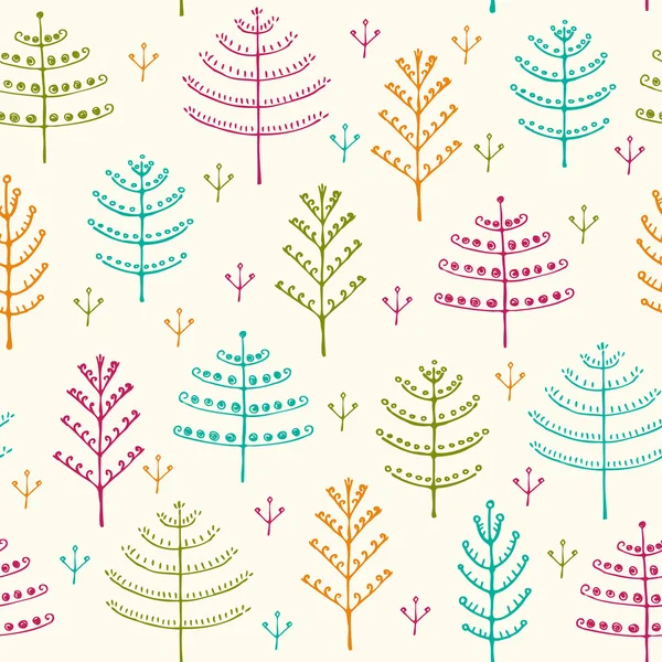 Seamless cute doodle fir trees pattern — Stock Vector