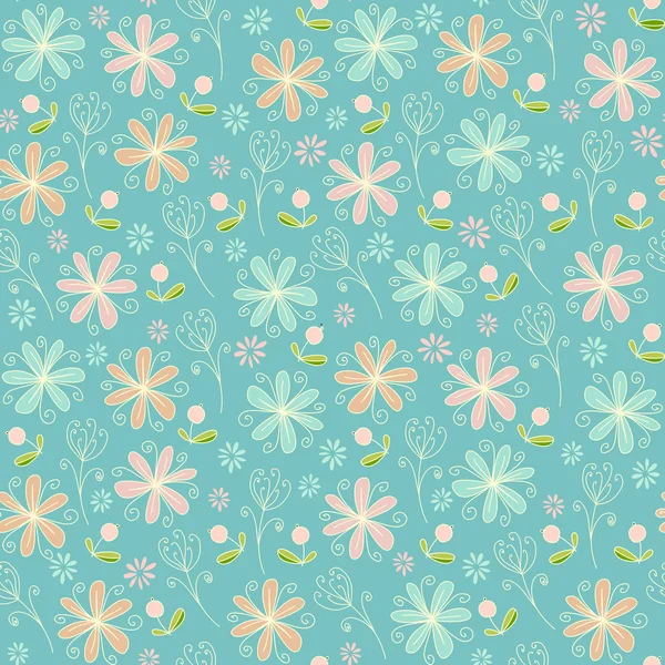 Textura dibujada a mano sin costuras con flores — Vector de stock