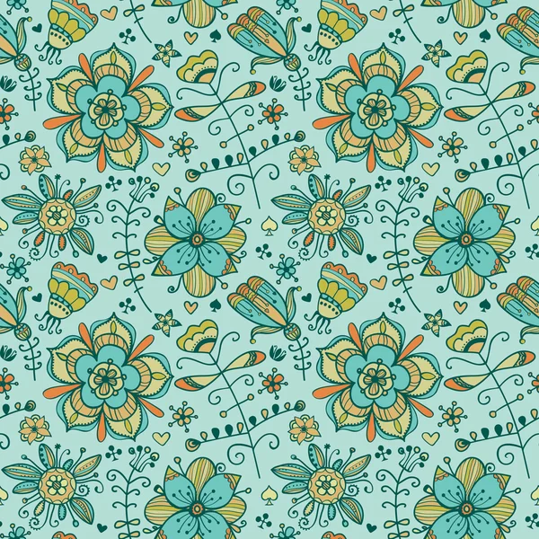 Seamless pattern with flowers and hearts — Stock Vector