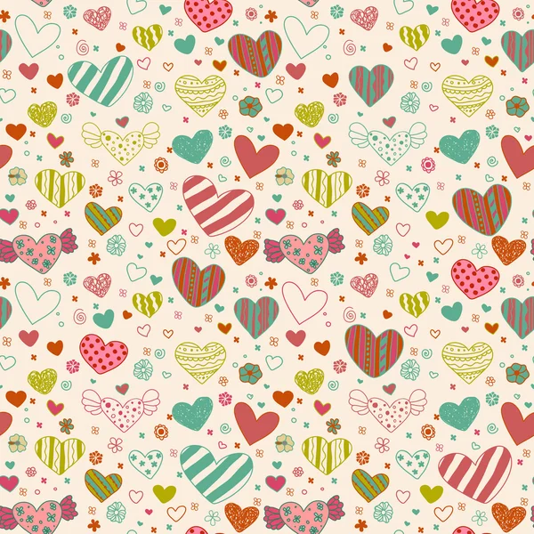 Seamless pattern with hearts and flowers — Stock Vector