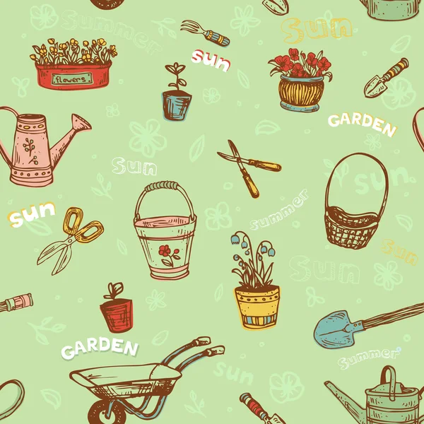 Seamless pattern with garden tools — Stock Vector